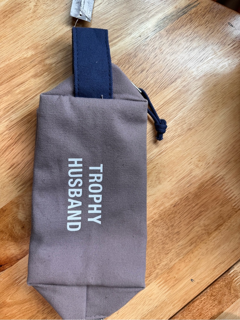 Trophy Husband Canvas Pouch - Taupe with Navy Accent Ditty Bag